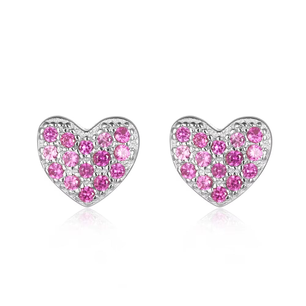 925 Sterling Silver Women'S Hearts Stud Earrings with Cubic Zirconia Korea Fashion Jewelry for Girls Small Cute Shiny Ear Rings