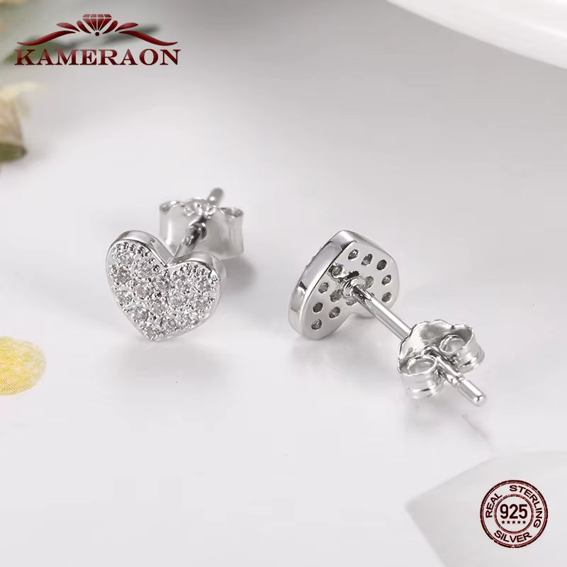 925 Sterling Silver Women'S Hearts Stud Earrings with Cubic Zirconia Korea Fashion Jewelry for Girls Small Cute Shiny Ear Rings