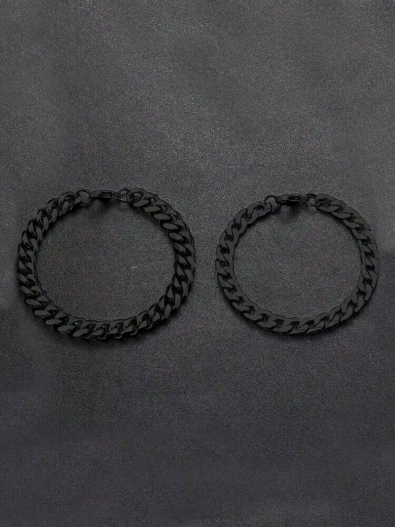 2 Pieces Cuban Stainless Steel Black Bracelets for Men Women, Christmas Gifts for Boyfriend, Birthday Gifts