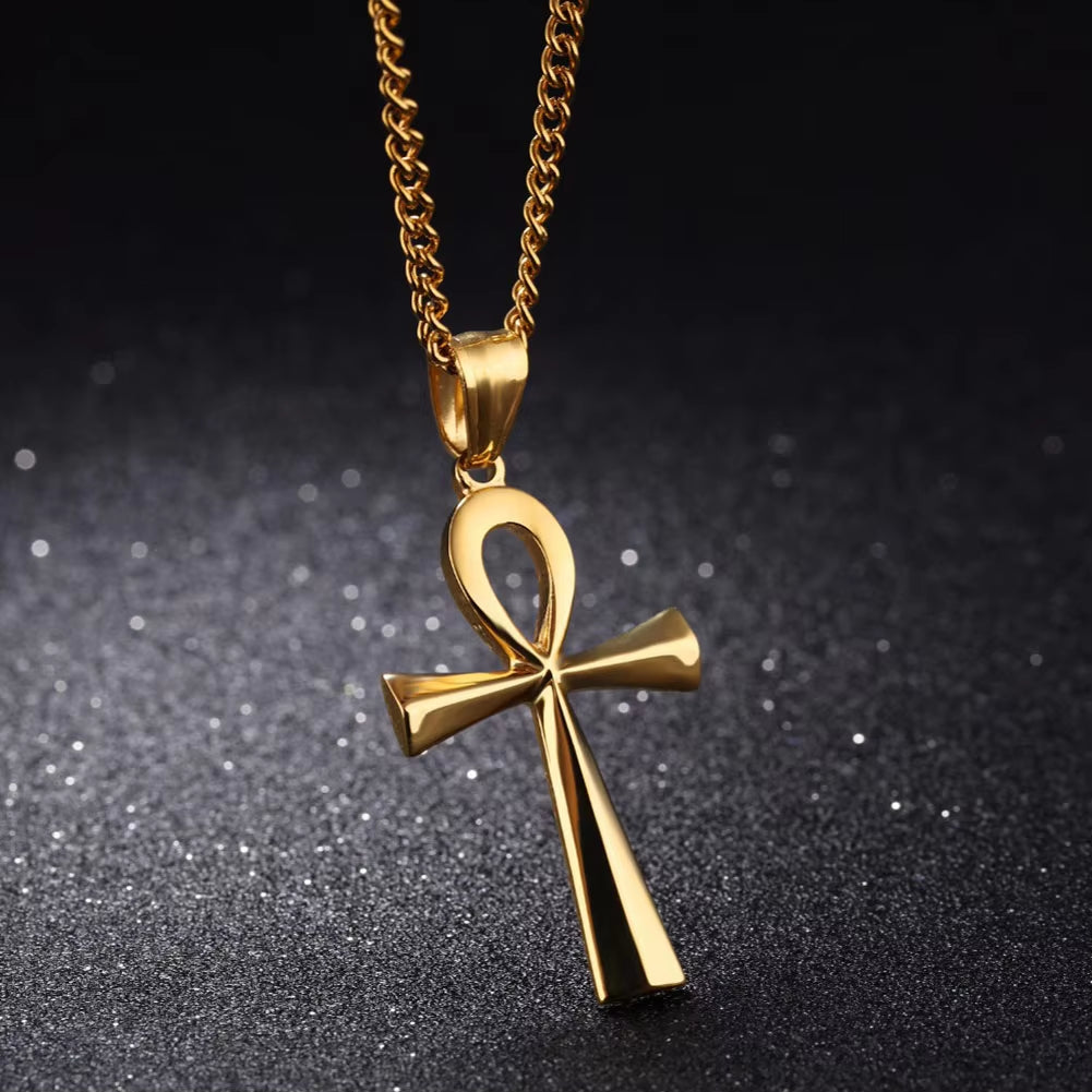 Religion Egyptian Ankh Crucifix Necklaces Cross Pendent Stainless Steel Symbol of Life Cross Necklaces Jewelry Gifts