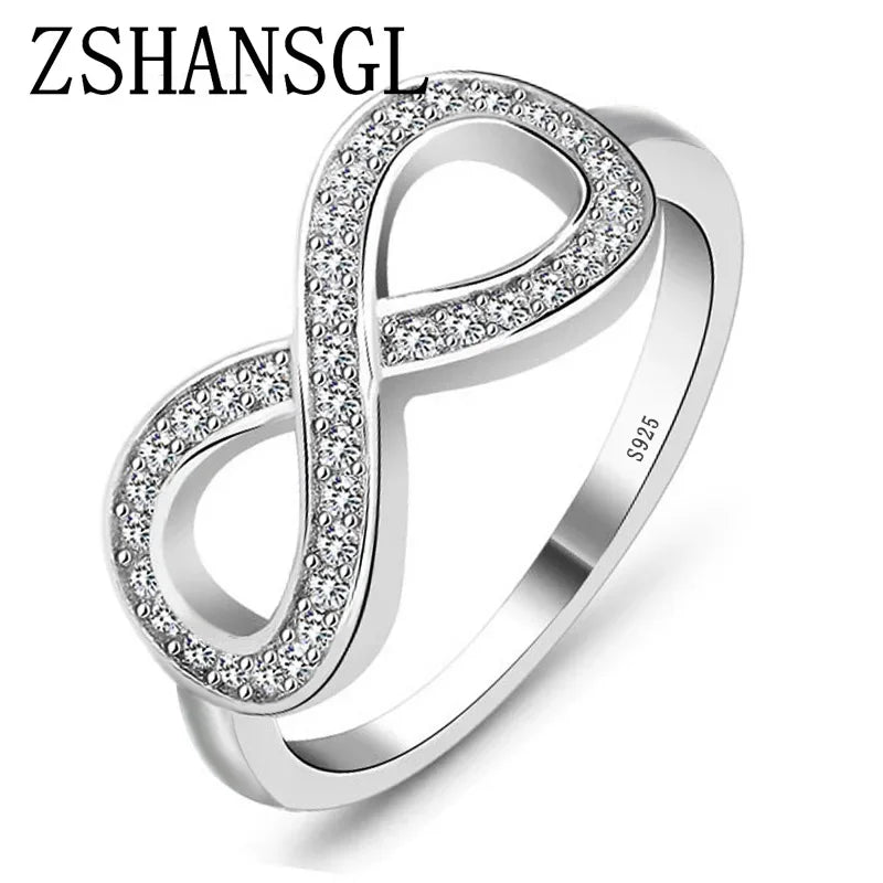 Fashion Cz Infinity Endless Love Claddagh 8 Shape 925 Sterling Silver Rings for Women Silver Filled Jewelry Anel Feminino