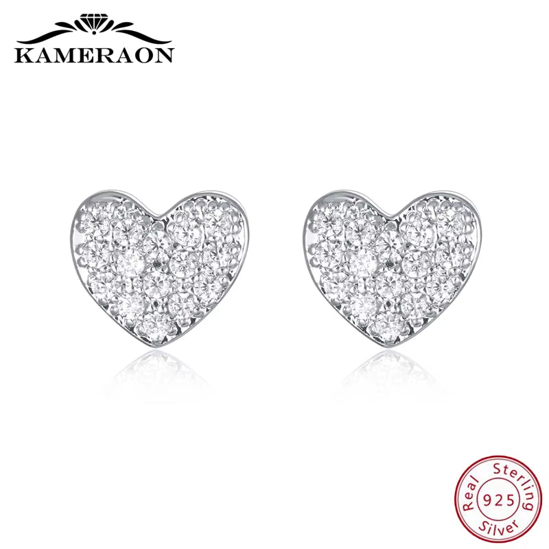 925 Sterling Silver Women'S Hearts Stud Earrings with Cubic Zirconia Korea Fashion Jewelry for Girls Small Cute Shiny Ear Rings