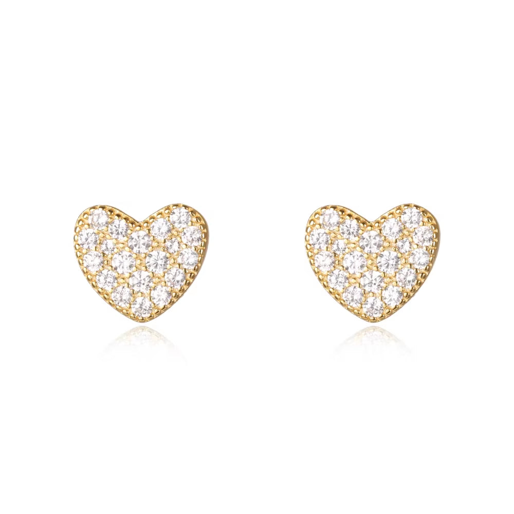 925 Sterling Silver Women'S Hearts Stud Earrings with Cubic Zirconia Korea Fashion Jewelry for Girls Small Cute Shiny Ear Rings