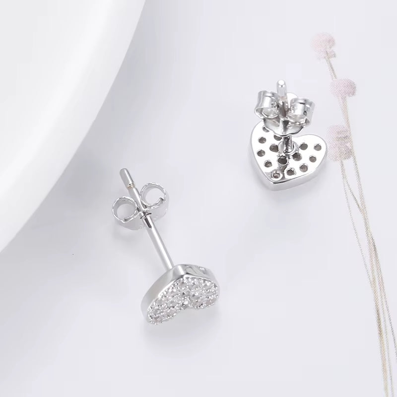 925 Sterling Silver Women'S Hearts Stud Earrings with Cubic Zirconia Korea Fashion Jewelry for Girls Small Cute Shiny Ear Rings