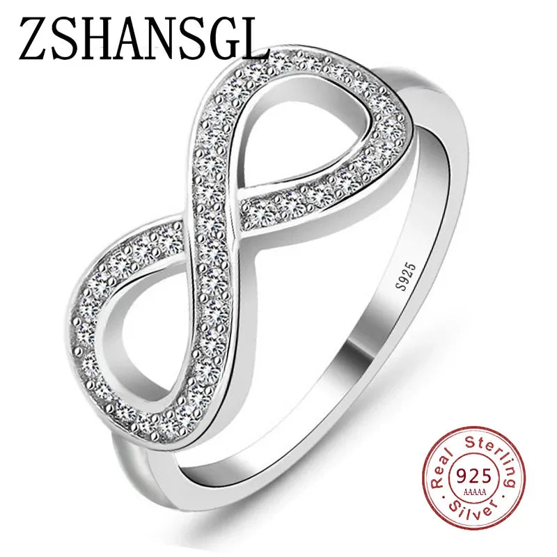 Fashion Cz Infinity Endless Love Claddagh 8 Shape 925 Sterling Silver Rings for Women Silver Filled Jewelry Anel Feminino